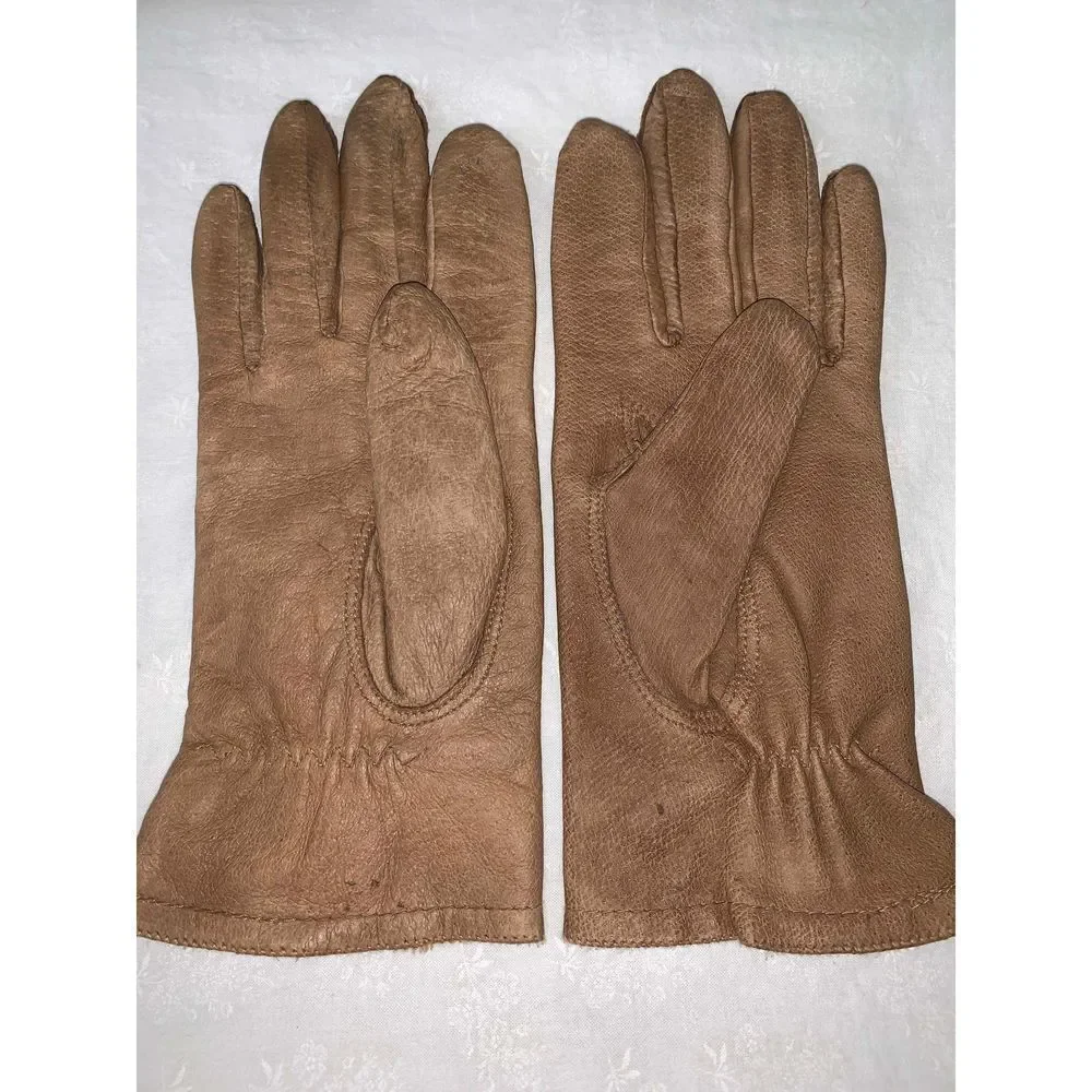Vintage Tan Leather Gloves Size Medium‎